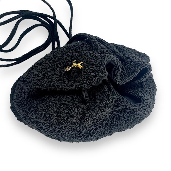 Vintage 90's FRANKIE AND JOHNNIE black woven macrame mini slouch backpack - Picture 6 of 11